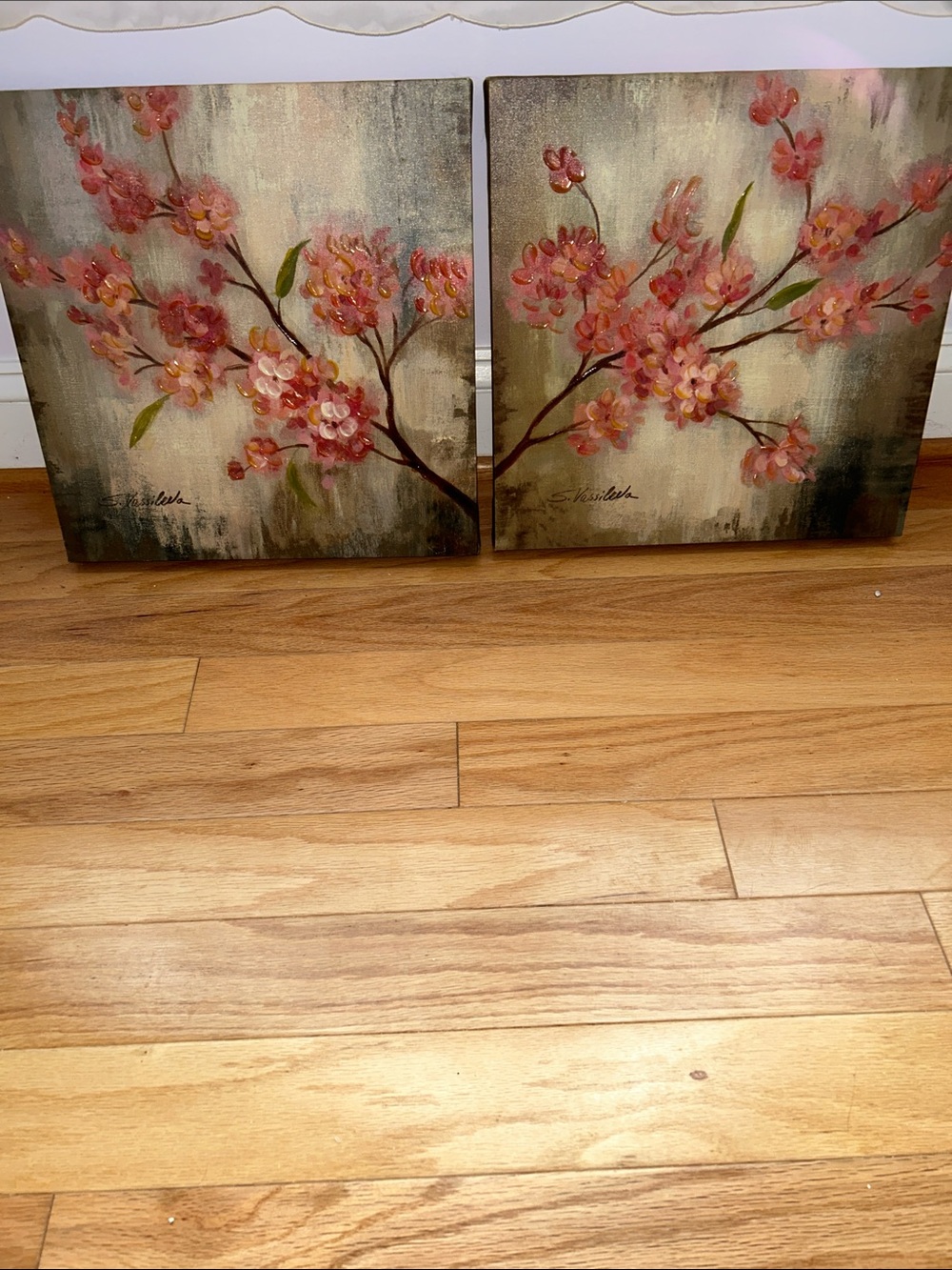 Floral Branch Pink Canvas Wall Art 
Artwork by Silvia Vassileva